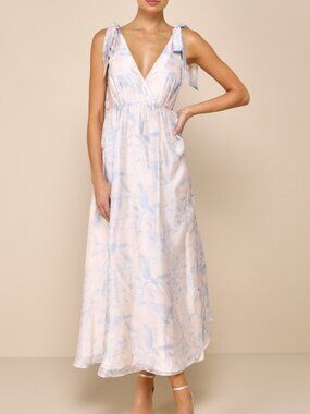 Lulus Breathtaking Charm Blush And Blue Floral Tie-strap Maxi Dress Pink